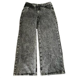 Disclosure Wide Leg Acid Black Jeans Sz 11/30 Pink Bow Back Pockets Y2K